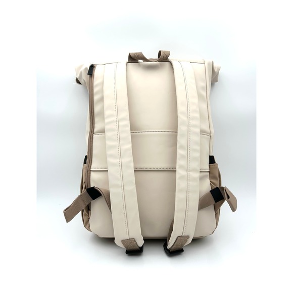 EUC Pajar Jiro Waterproof Rolltop Backpack White Cream Tan Laptop Sleeve Zipper